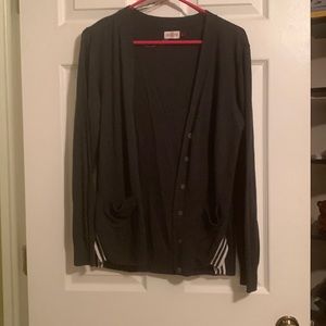 Dark grey and white buttoned cardigan